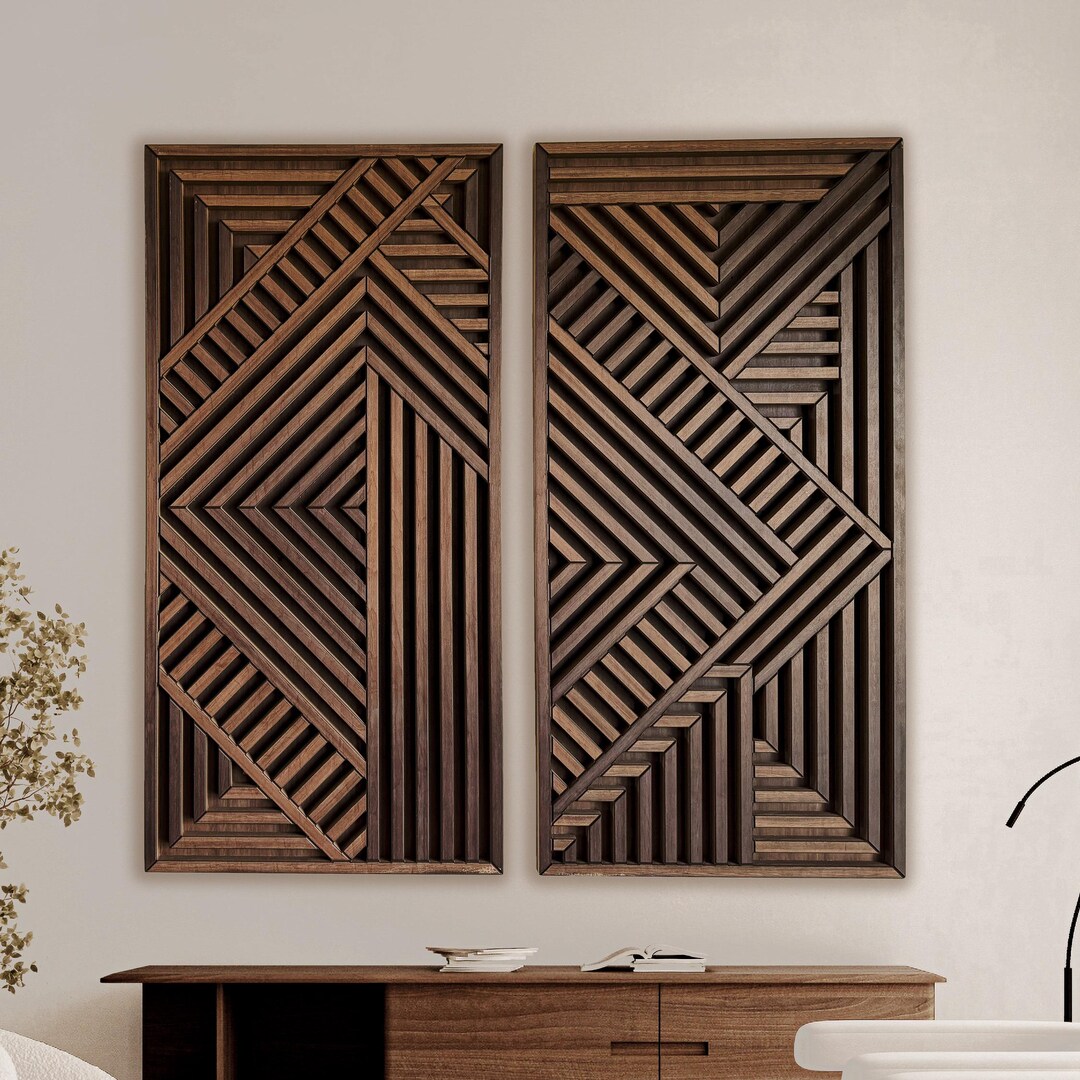 Set of 2 Modern Wood Wall Art Set Large Modern Wood Wall Hangings — free download