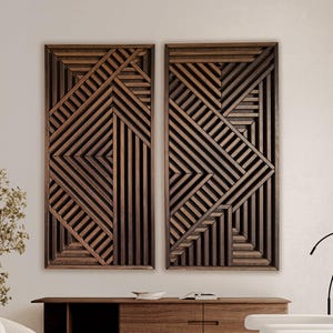 Set of 2 | Modern Wood Wall Art Set | Large Modern Wood Wall Hangings | Geometric Wood Wall Panels | Abstract Wooden Wall Art | Gift |