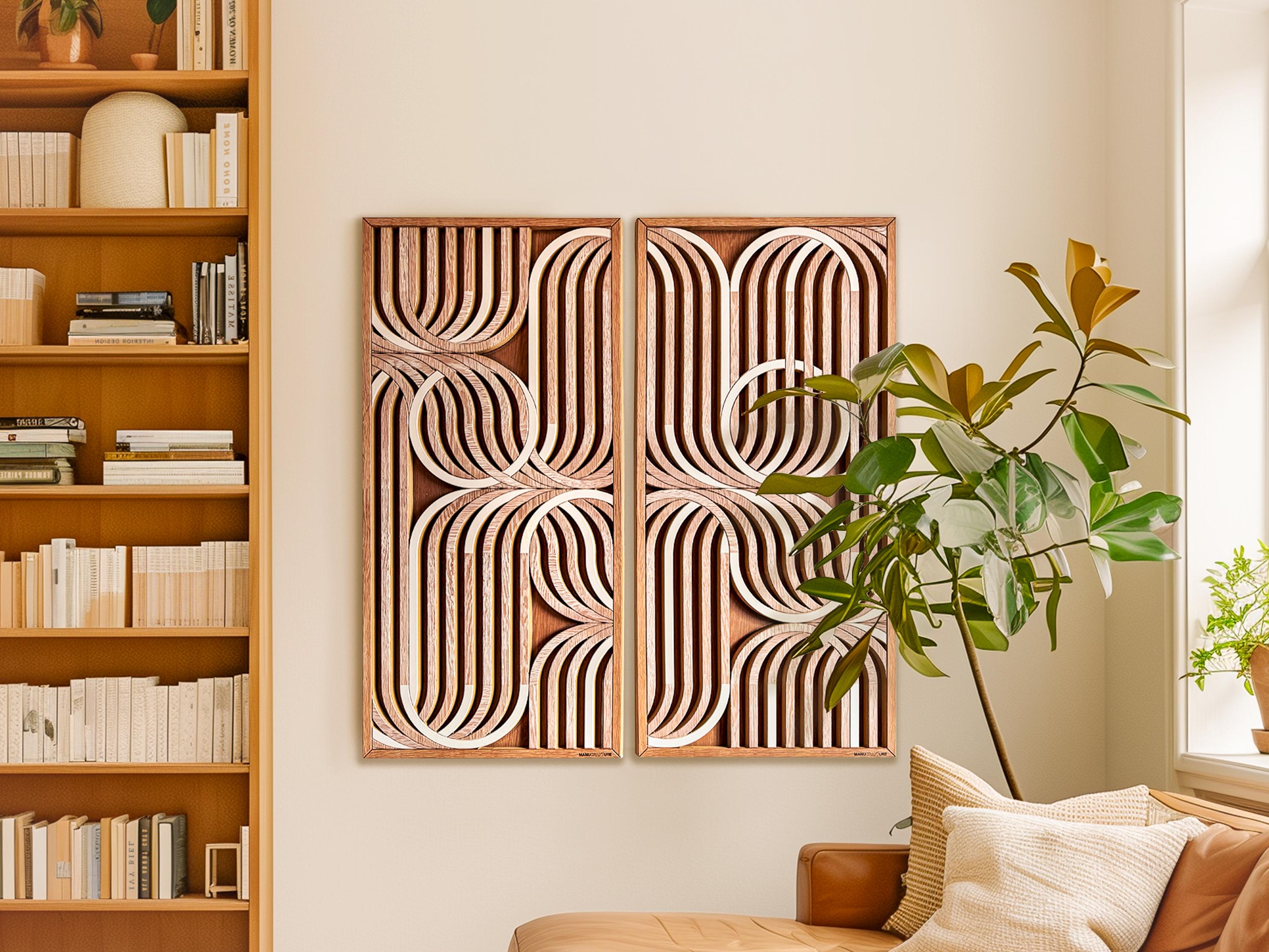 Sculptural White Oak Wood Wall Art Set | Large Geometric Wood Panel ...
