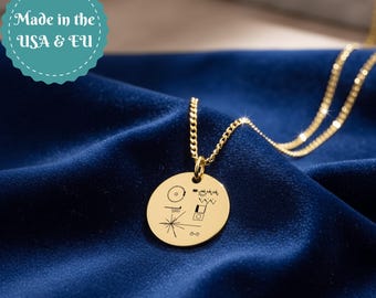 Voyager Golden Record Necklace, Space Nerd Jewelry, Carl Sagan Science Lovers Gifts, Cosmic Exploration Pendant