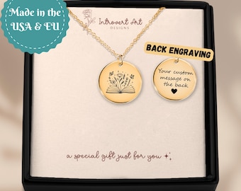 Engraved Book Necklace, Dainty 18k Gold Plate Jewelry, New Chapter Gift