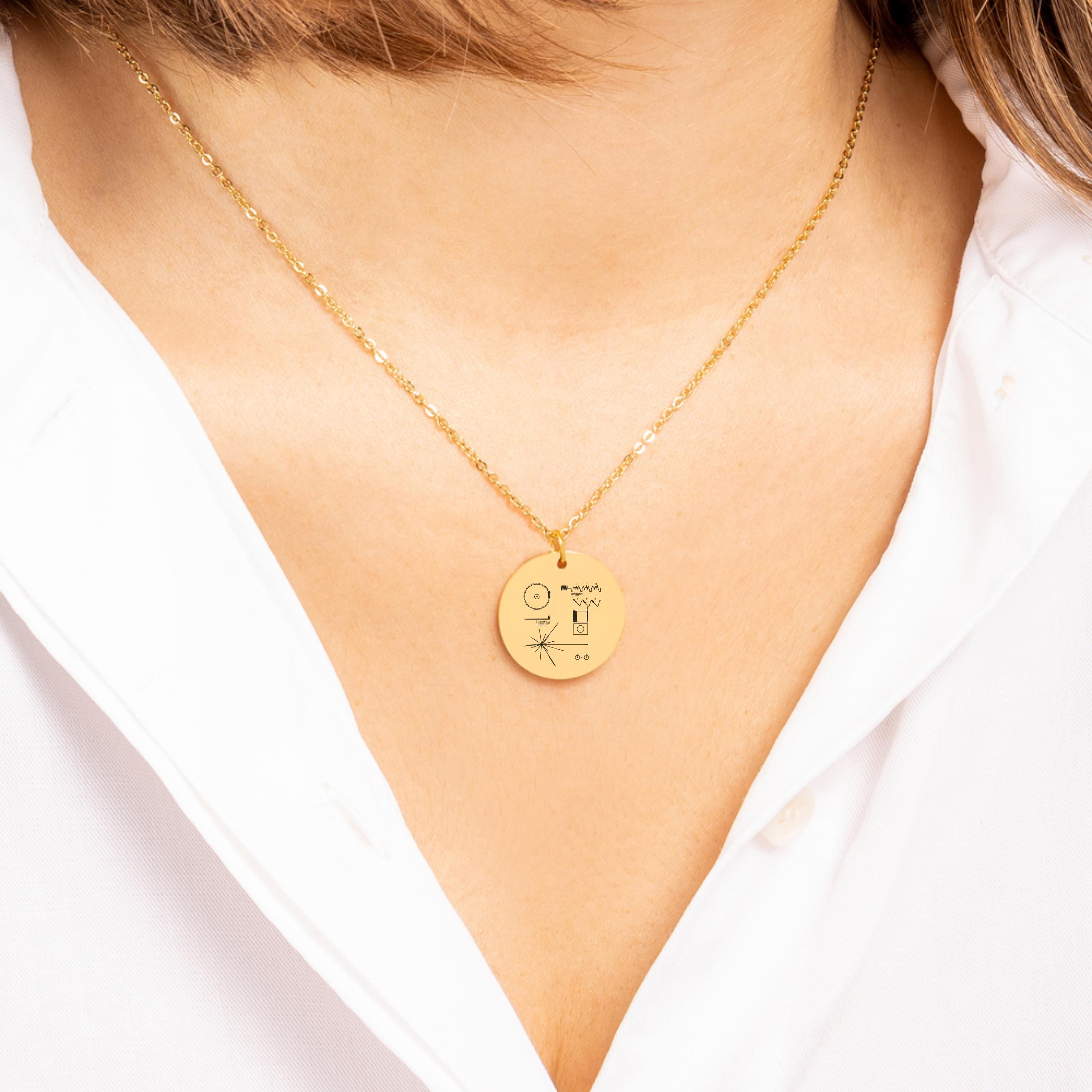 Voyager Golden Record Necklace, Carl Sagan Space Nerd Jewelry
