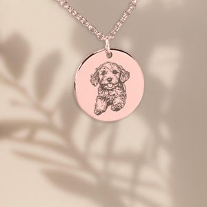 rose gold cavapoo dogs tiny disc custom laser engraving necklace, gift for adopted pets
