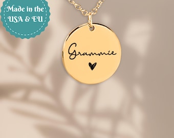 Grammie Necklace, Engraved Gold Plate Jewelry, Mimi Nana Gigi Gift, Christmas Presents for Grandma
