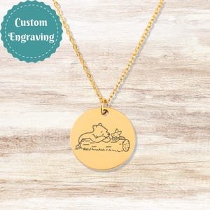 Gold Pooh Piglet Necklace, Winnie the Pooh Silver Jewelry, BF GF Valentine Couples Gifts, Mothers Days Presents