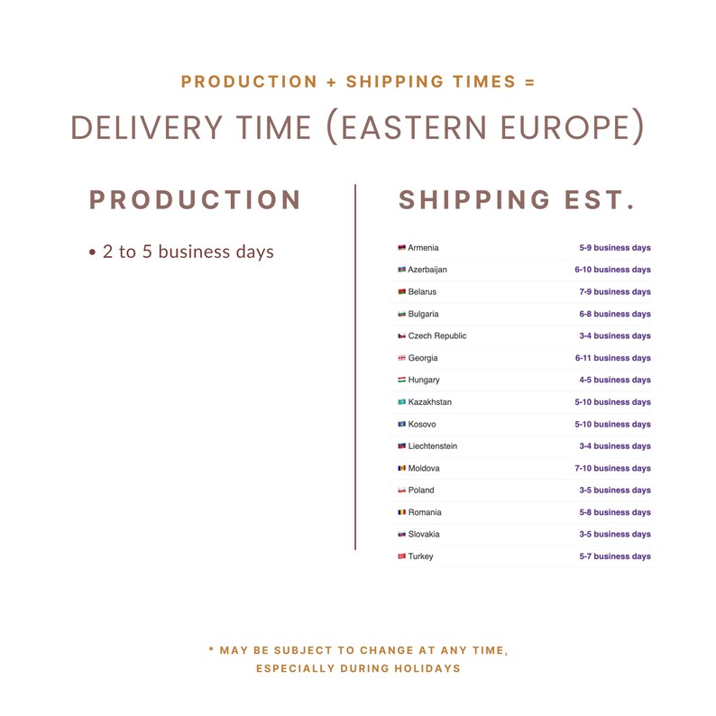 eastern europe estimated shipping times