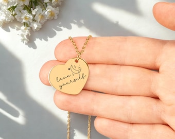 Love Yourself Kpop Heart Necklace, Fangirl Merch, Gold Army Jewelry