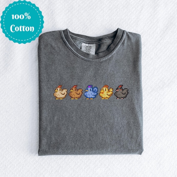 Stardew Valley Chicken Shirt, Pixelated Comfort Colors Tee, Videogamer Gift