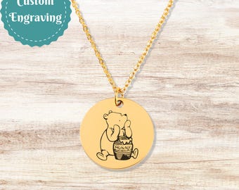 Collana classica placcata in oro con l'orsetto Winnie the Pooh, gioielli con incisione di Winnie the Pooh