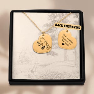 cheap custom engraved pooh bear heart necklace with personalized back messages
