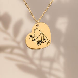 fun mood unique cute pooh bear gold heart necklace
