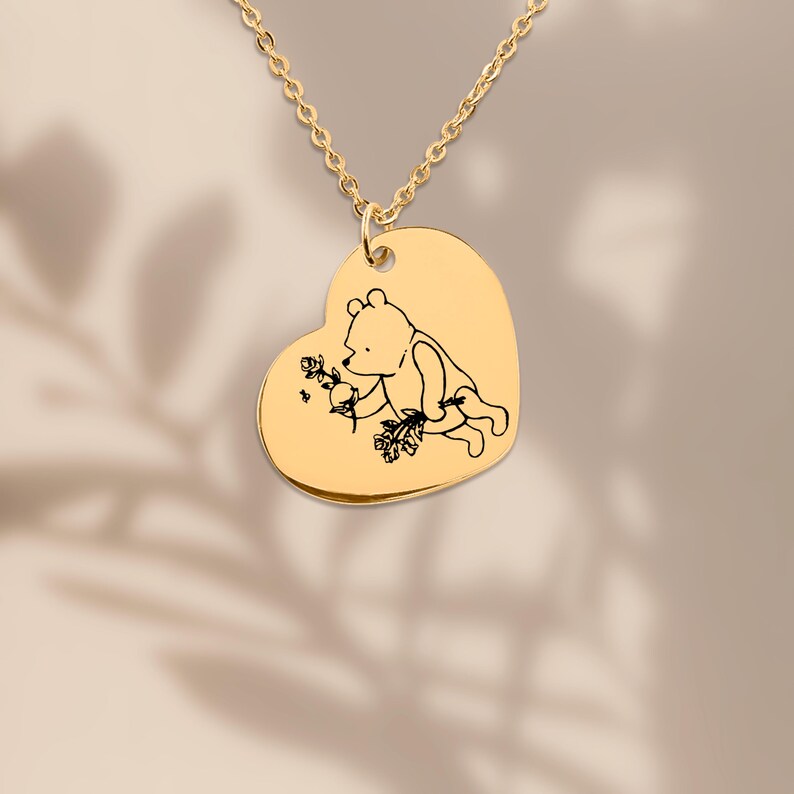 fun mood unique cute pooh bear gold heart necklace