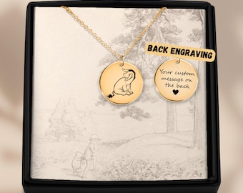 Collana con disco piccolo di Eeyore personalizzato e inciso, regalo per migliori amiche, classico regalo personalizzato di Winnie the Pooh per ragazze adolescenti, gioiello carino per anniversario di fidanzati/e.