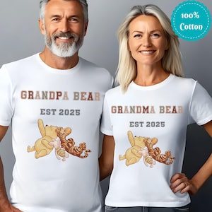 Pooh Grandpa Grandpa Bear Matching Custom Est Year Shirts, Grandparents Again New Baby Shower Presents, Mimi Nana Gigi Mothers Days Shirts