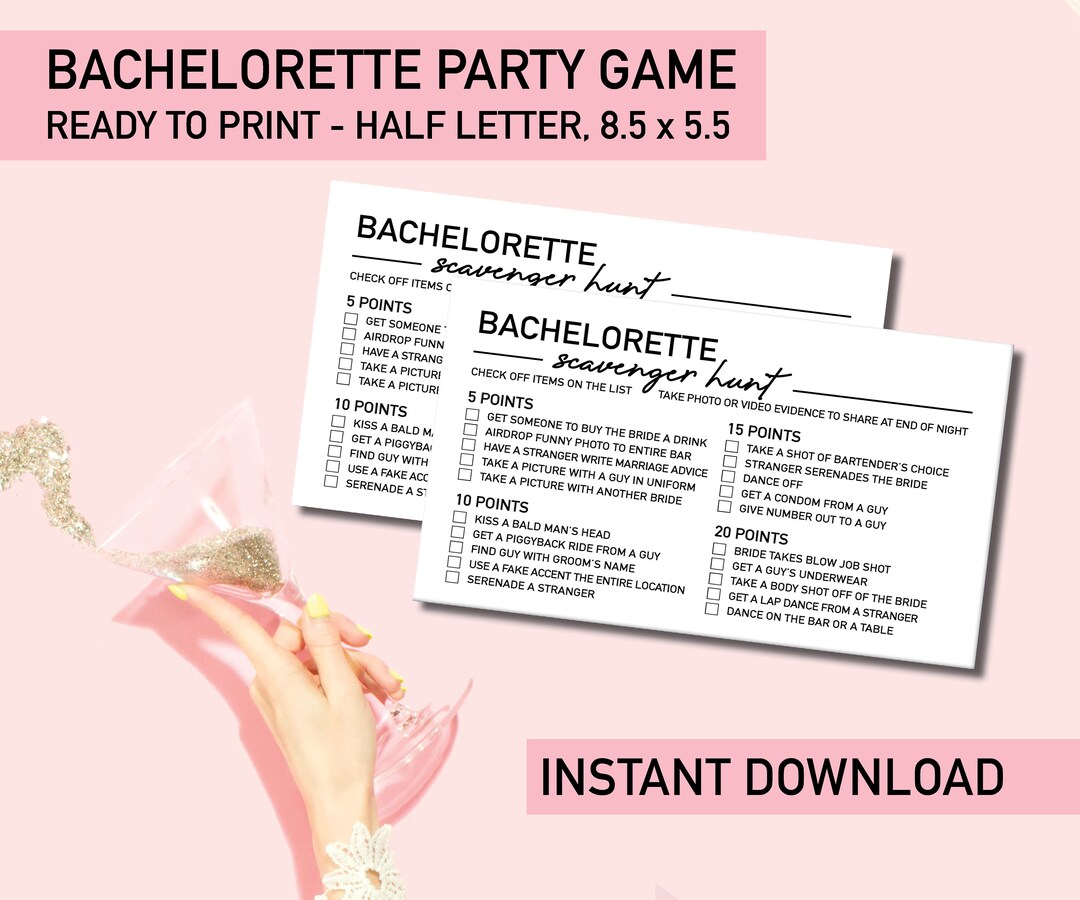 Bachelorette Bar Scavenger Hunt - Printable Party Game, Digital