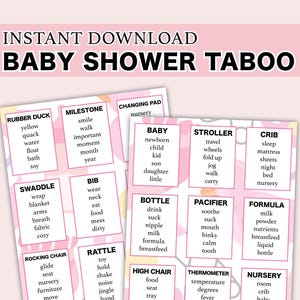 Baby Girl Shower Taboo Card Game - Printable Shower Fun for Family, Friends, or Group