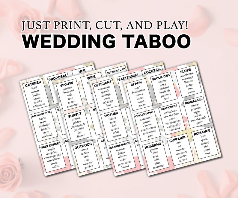 Wedding Shower Taboo Card Game - Printable Shower Fun for Family ...