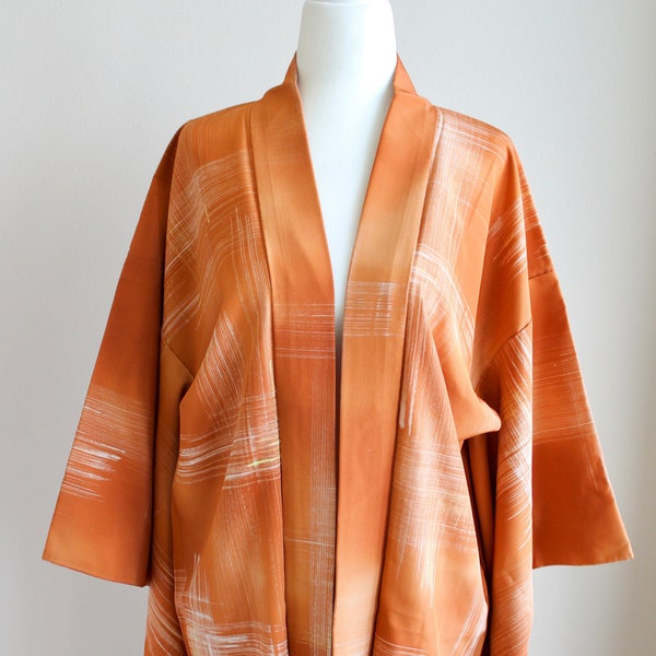 Vintage Silk Kimono Jacket, Japanese Kimino, Orange Kimono Haori, Traditional Kimono, Kimono Fashion, Japanese Clothing, Authentic Kimono