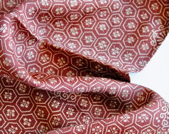 Vintage Kimono Silk Fabric: Maroon Geometric Print, Sewing DIY