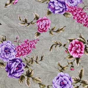 100% Cotton Moss Green with Pink Purple Bouquet Flower Floral Print 44&quot; Wide Sewing Craft Fabric ship from USA