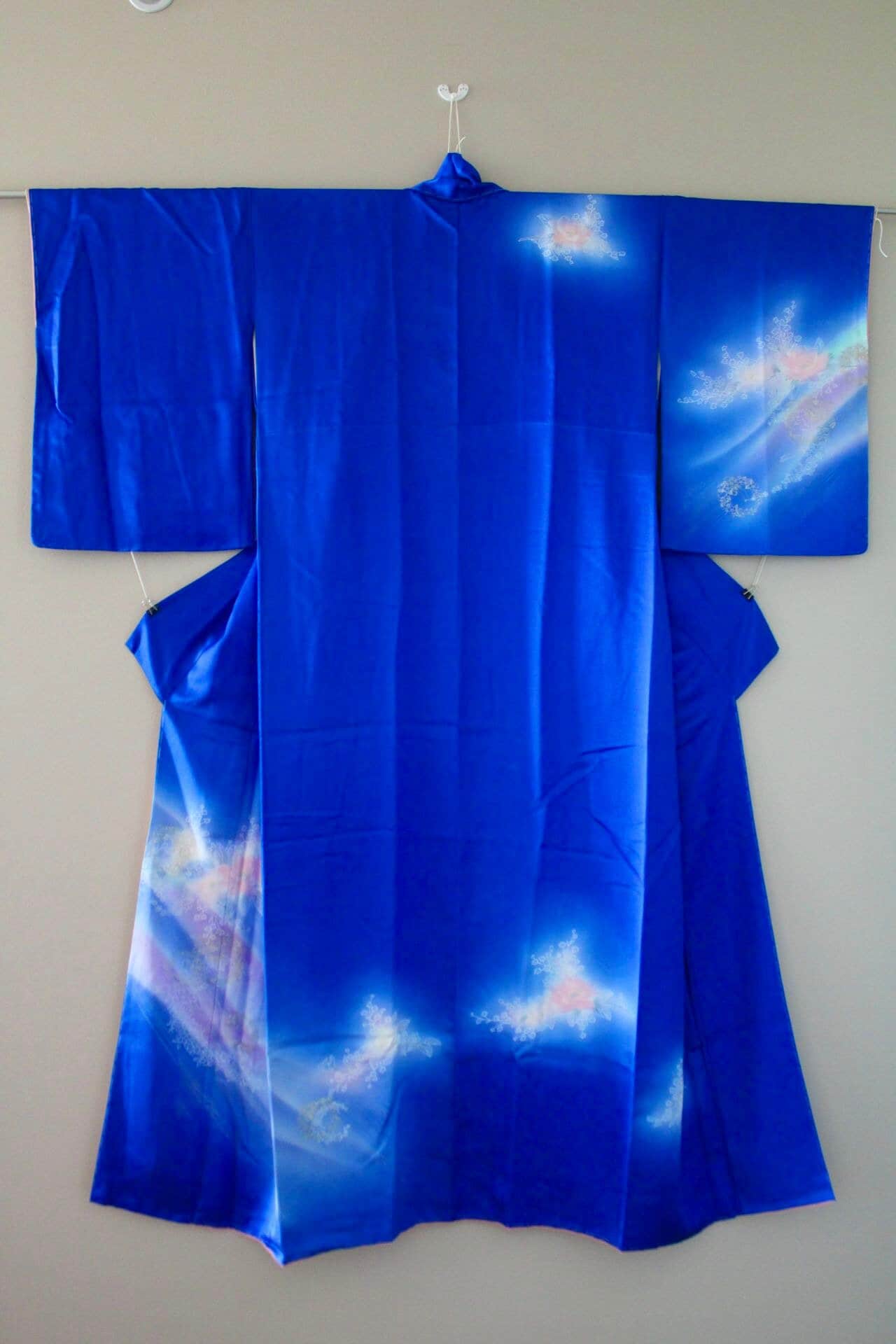 Vintage Silk Kimono Long Jacket, Japanese Kimino Robe, Blue Kimono, Traditional Kimono Fashion, Japanese Clothing, Authentic Kimono