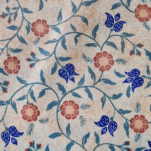 100% Cotton Beige with Red Blue Flower Floral Print 44" Wide Sewing Craft Fabric ship from USA