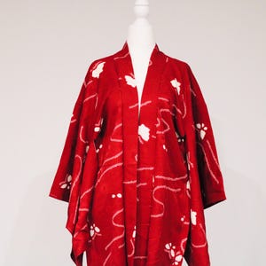 Vintage Silk Kimono Haori Jacket, Japanese Kimino, Red Kimono Haori, Traditional Kimono Robe Fashion, Japanese Clothing, Authentic Kimono