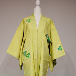Vintage Silk Kimono Jacket Haori, Japanese Kimino Robe, Apple Green Kimono, Traditional Authentic Kimono Fashion, Japanese Clothing