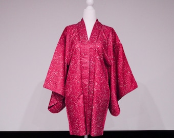 Vintage Silk Kimono Jacket Haori, Japanese Kimino Robe, Pink Kimono, Traditional Kimono Fashion, Japanese Clothing, Authentic Kimono