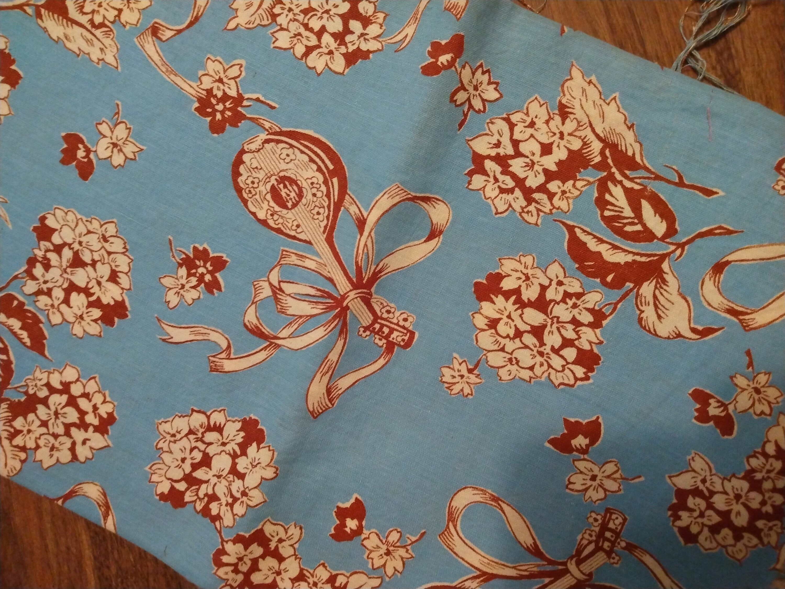 Vintage Flour Sack Material With Lute and Floral Pattern Etsy