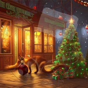 Mystical Cat in Christmas Coffee Shop (DIGITAL ONLY)