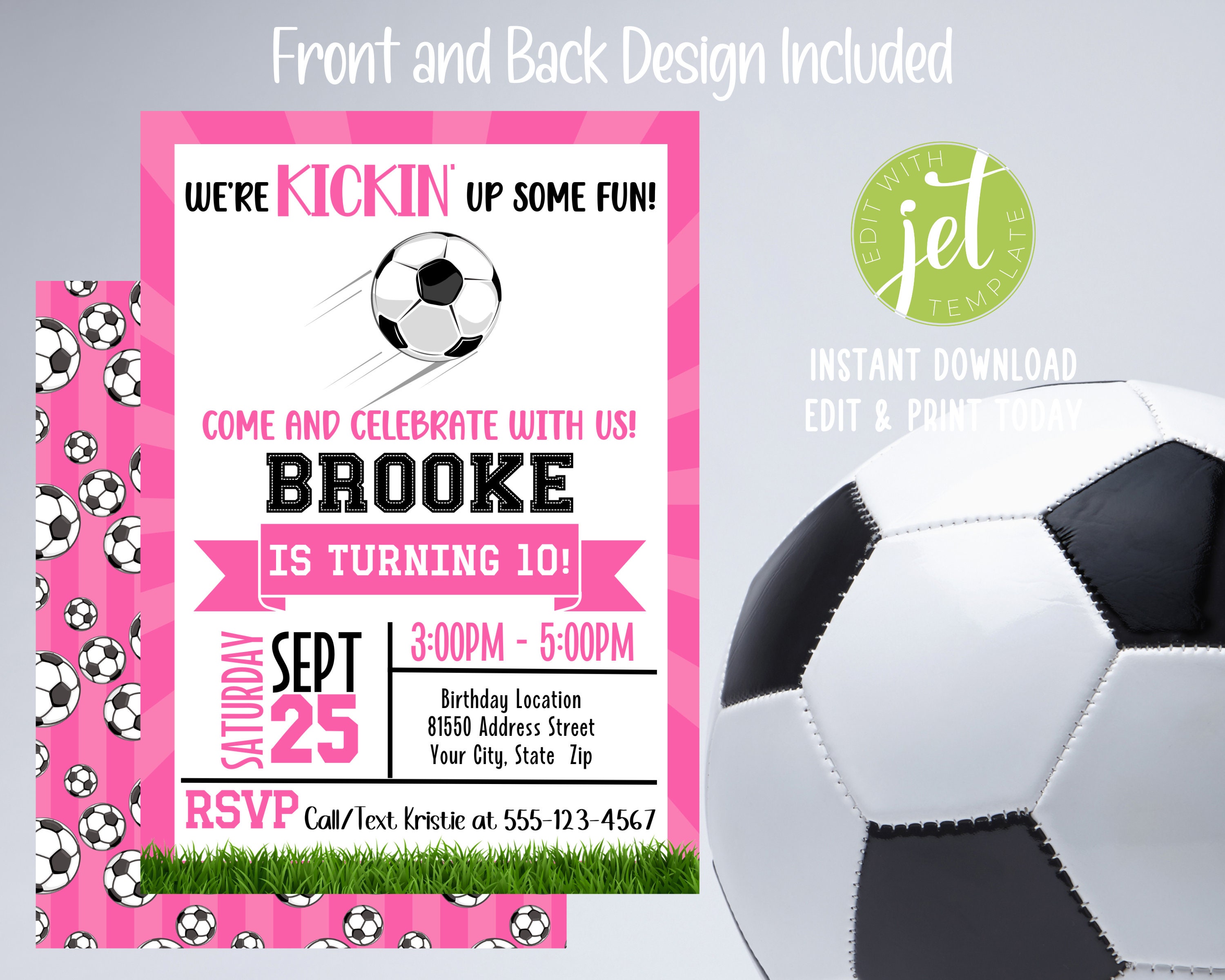Editable Soccer Invitation, Soccer Birthday Invitation, Soccer Invitation, Soccer Party Invite, Girls Birthday, Soccer Theme, Digital Invite