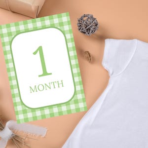 Printable Gingham Milestone Cards, Baby Milestone Cards, Baby Monthly Milestones, Baby Shower Gift, Baby Memories, Welcome Baby, Green Cards