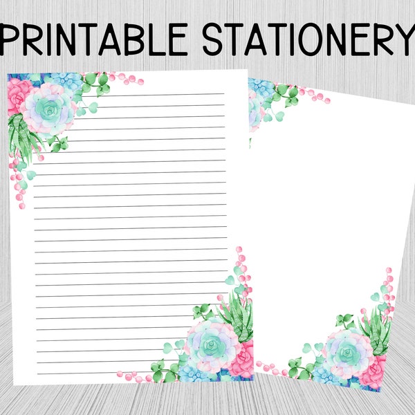 Printable Floral Stationery, Printable Writing Paper, Stationery Paper, Lined Paper, Unlined Paper, Floral Printable, Flower Border, Notes