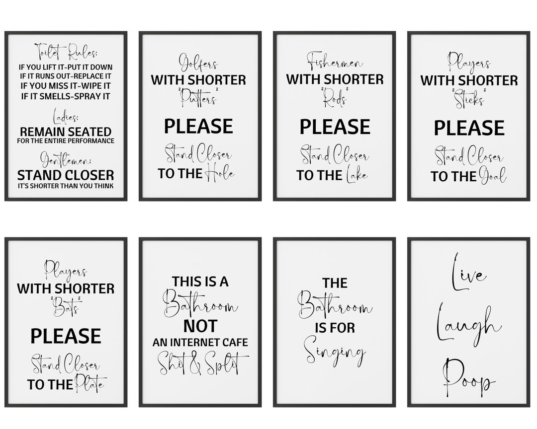 Set of 48 Bathroom Prints, Funny Bathroom Wall Posters, Minimalist