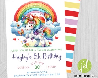Editable Unicorn Invitation, Unicorn Birthday Invitation, Unicorn Invitation, Unicorn Party Invite, Girls Birthday, Unicorn Theme, Unicorn
