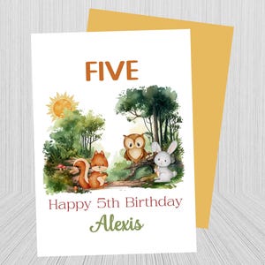 Personalized Animal Birthday Card, Happy Birthday Cards, Outdoor Cards, Woodland Animal Cards, Cute Forest Animals, Kids Birthday Cards