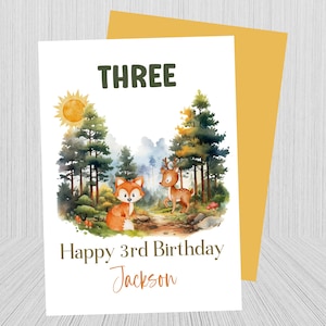 Personalized Animal Birthday Card, Happy Birthday Cards, Outdoor Cards, Woodland Animal Cards, Cute Forest Animals, Kids Birthday Cards