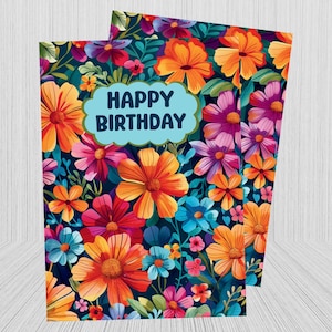Printable Happy Birthday Card, Floral Birthday Card, Birthday Card for Her, Flower Birthday Card, Trendy Greeting Card,  Pretty BDay Card