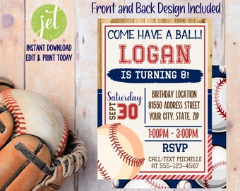 Editable Baseball Invitation, Baseball Birthday Invitation, Baseball Invitation, Baseball Party Invite, Boys Birthday, Baseball Theme