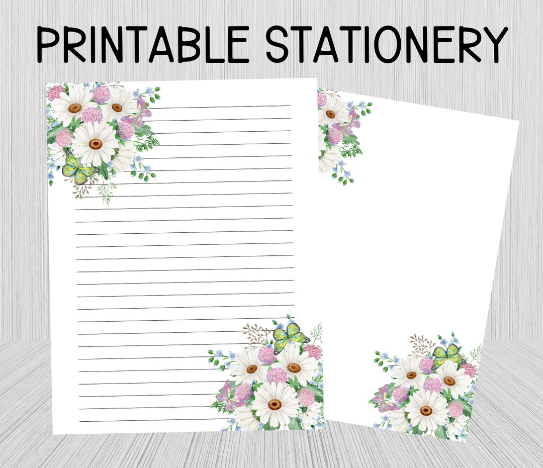 Printable Floral Stationery, Printable Writing Paper, Stationery Paper, Lined Paper, Unlined ...