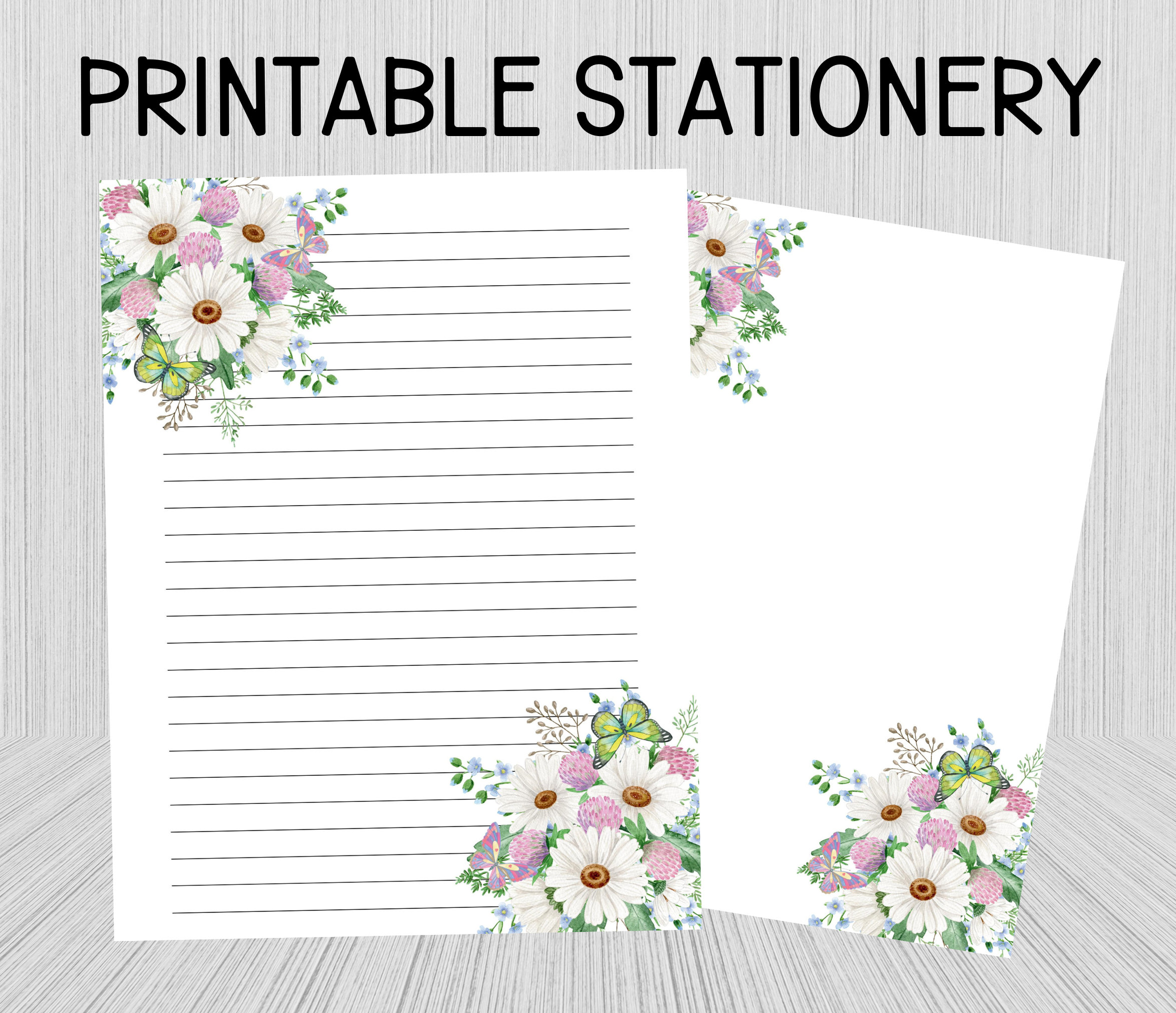 Printable Floral Stationery, Printable Writing Paper, Stationery Paper, Lined Paper, Unlined ...