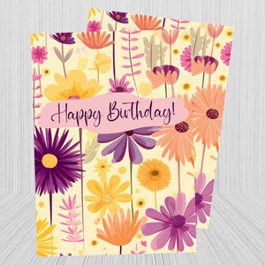 Printable Happy Birthday Card, Floral Birthday Card, Birthday Card for Her, Flower Birthday Card, Trendy Greeting Card,  Pretty BDay Card