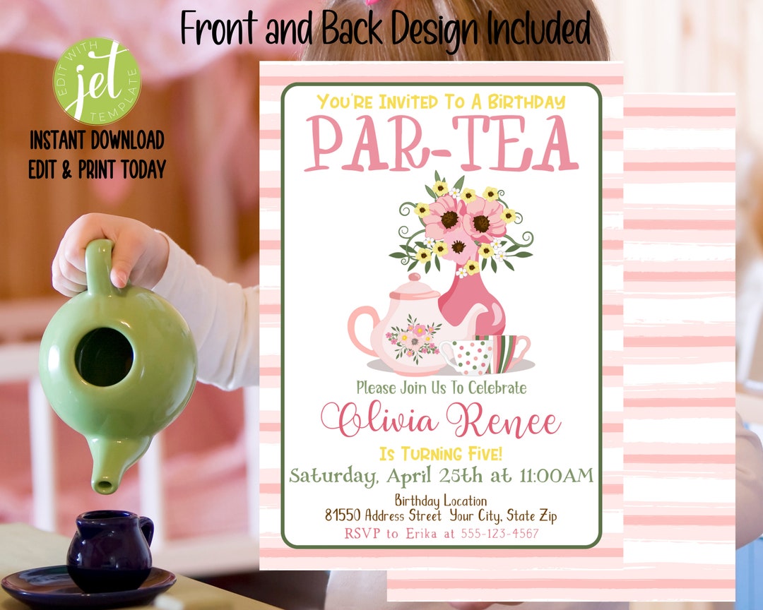 Editable Tea Party Birthday Invitation, Kids Birthday Par-tea Invite ...