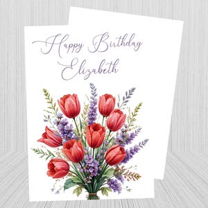 Carte de joyeux anniversaire à imprimer, carte d'anniversaire florale, carte d'anniversaire pour elle, carte d'anniversaire fleur, carte de voeux tendance, jolie carte d'anniversaire