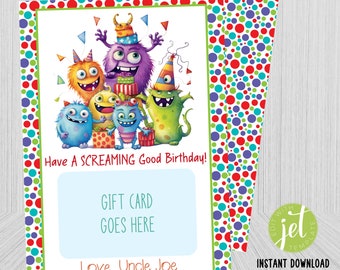 Editable Birthday Gift Card Holder, Gift Card Holder, Monster Birthday, Happy Birthday Card Holder, Birthday Gift Card, Party Gift Card