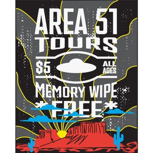 Area 51 Tours Premium Wall Art Print, Desert Alien Memory Wipe