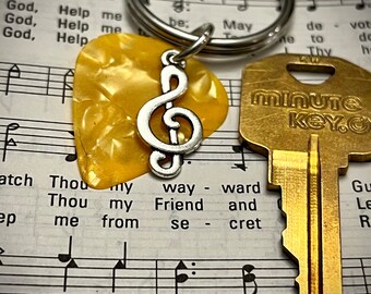 Guitar Pick Key Ring with charm