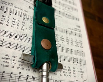 Drum Key, Key Holder. Genuine Leather. Green Distressed Look