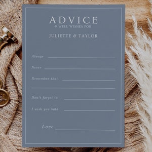 Best Wishes For Wedding Card Printable Template INSTANT DOWNLOAD Editable, Dusty Blue Wedding Advice Card, Newlywed Advice Well Wishes WR020